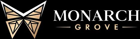 Monarch Grove logo with geometric butterfly design.